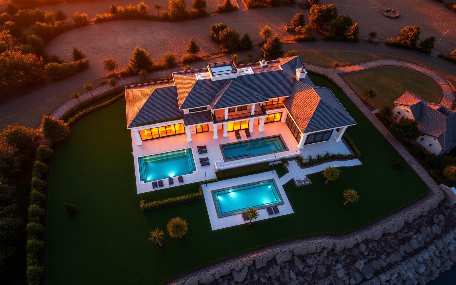 Aerial sunset render